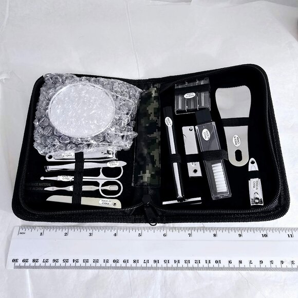 Mundi Deluxe 12 Pc Kit Clippers Toothbrush Mirror Scissors Razor Zip Case NIB - Picture 5 of 8